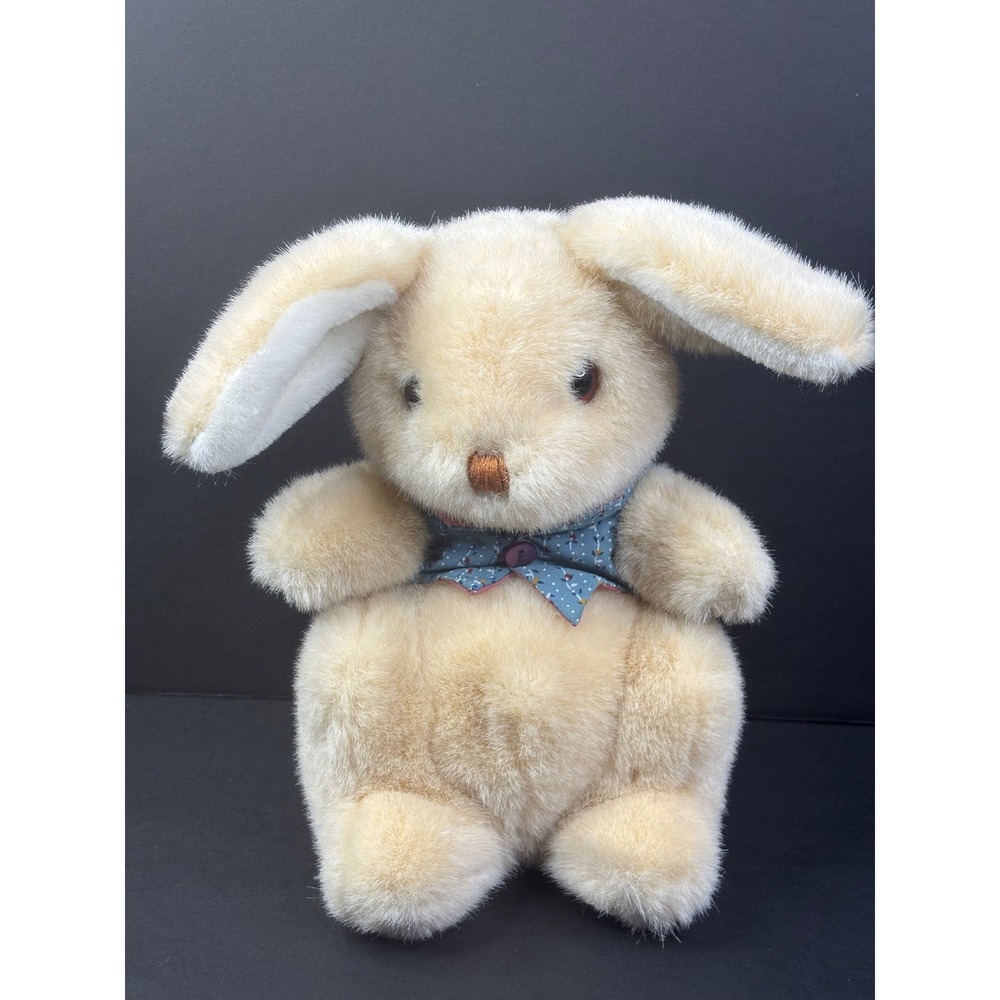 Vintage 1988 Heartline Graphics Plush Bunny Rabbit Cream Blue Floral Vest 9"